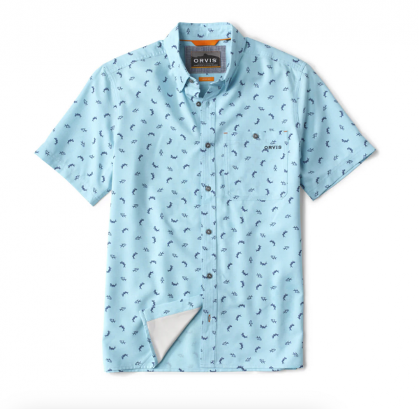 "Cloud Blue Print" Printed Tech Chambray Short-Sleeved Shirt
